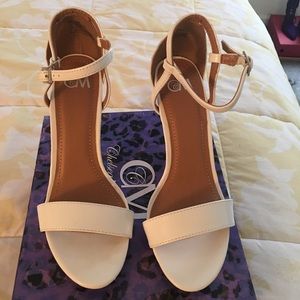 White open toed heels